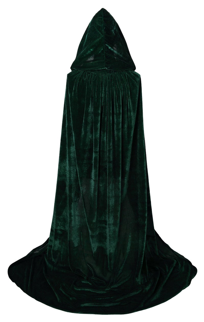 VGLOOK Unisex Adults Hooded Cloak Velvet Cape for Halloween Cosplay Costumes 59 inch Green - Image 3